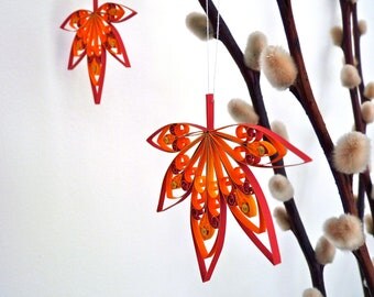 Set of 7 Fall / Autumn Leaves hanging decorations quilled - Eco-friendly