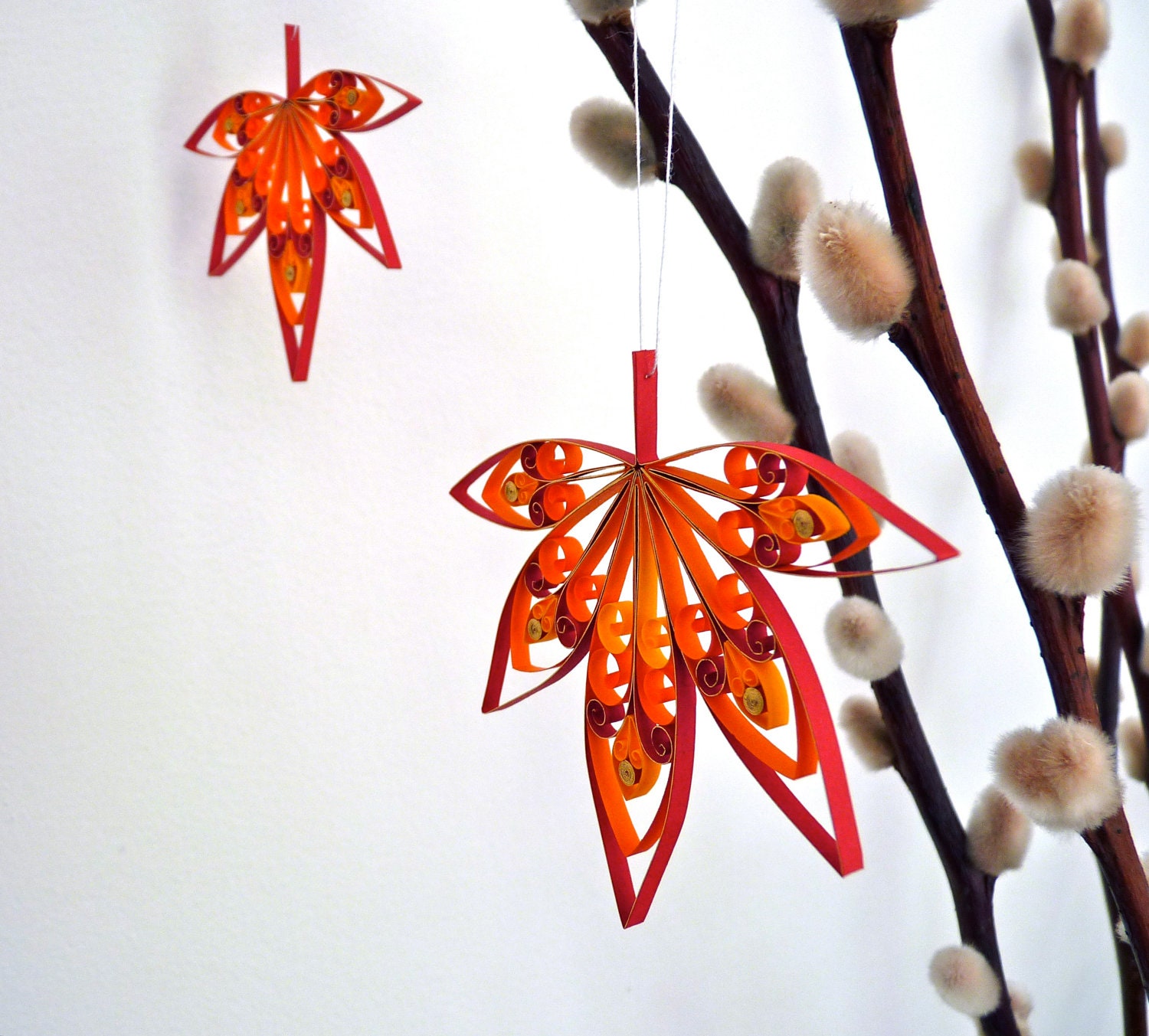 Set of 7 Fall / Autumn Leaves hanging decorations quilled