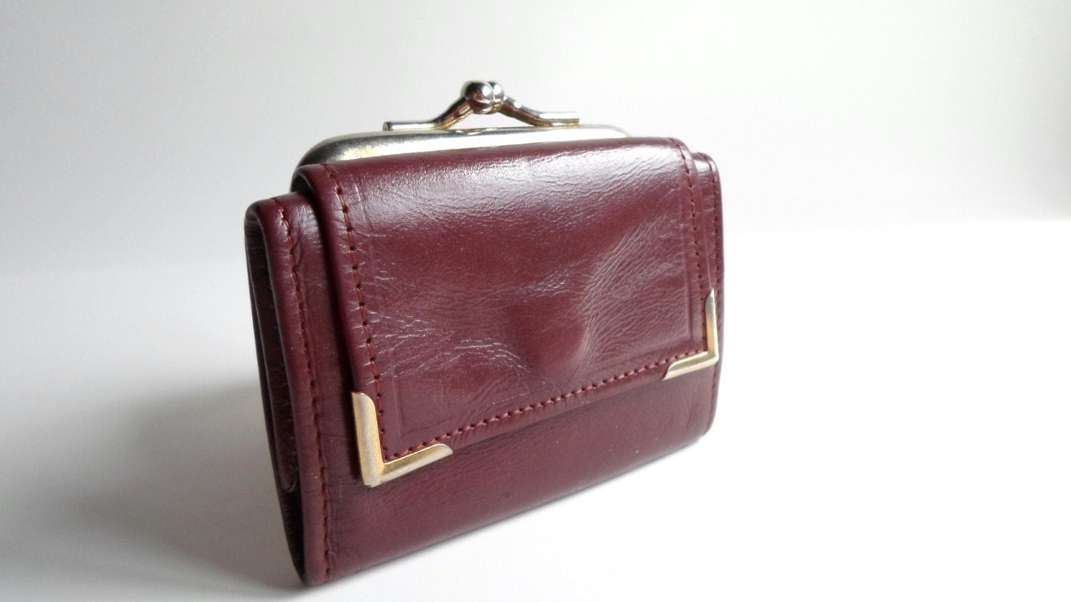 Tiny Leather Wallet Clutch Kiss Lock Oxblood Princess