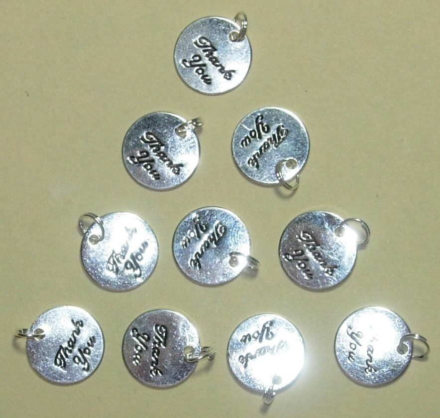 Round 5/8 Metal Thank You Charms 20 pieces