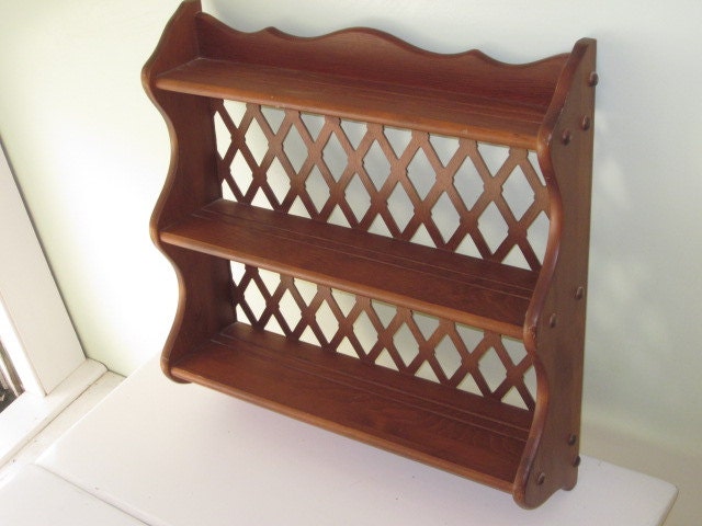 Vintage Wood 3-Tier Hanging Wall Shelf with Lattice Back and