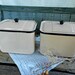 Vintage Pair of Peachy-Beige Enameled Canisters