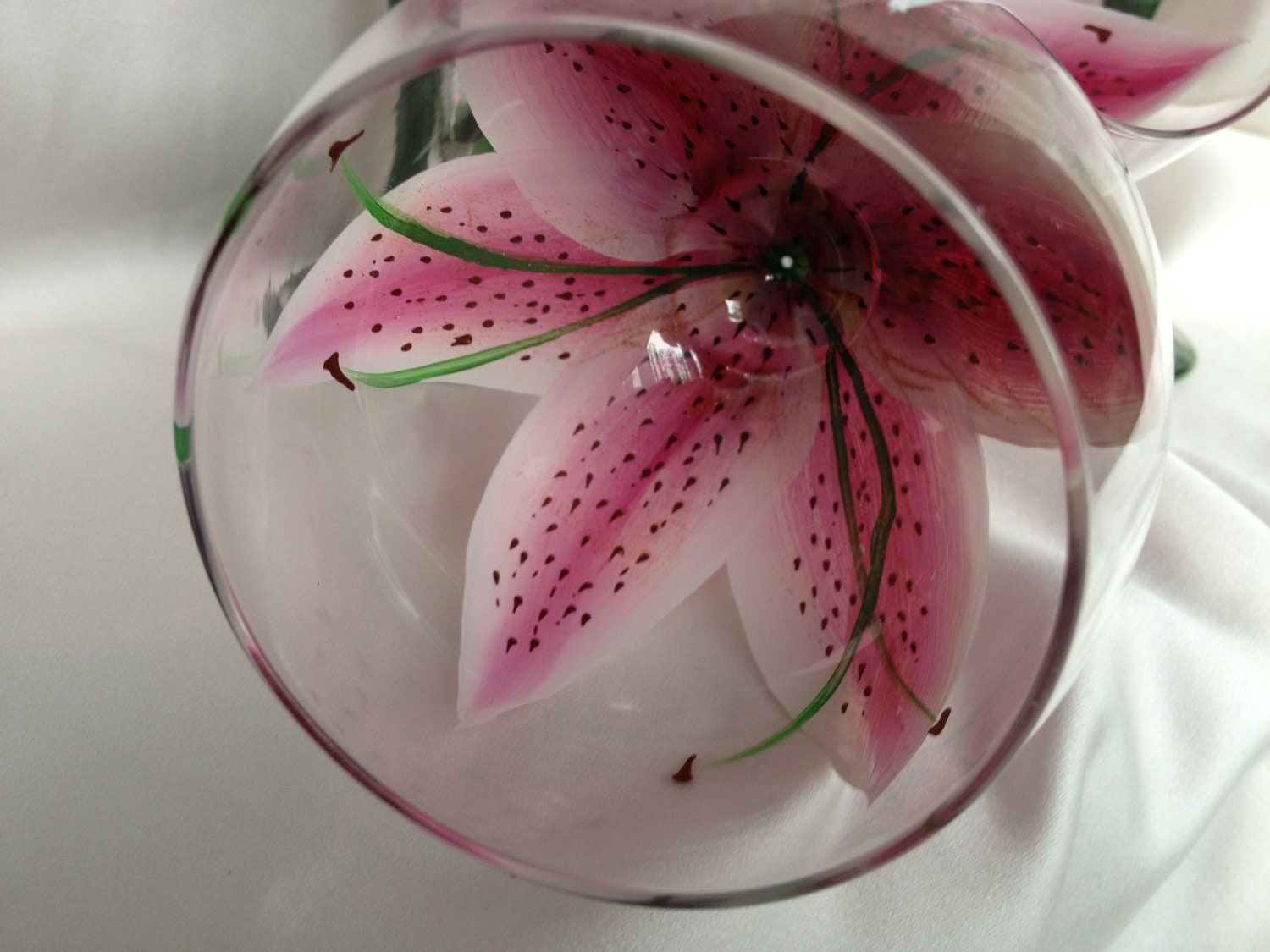 Hand painted wine glasses pink lilly 20oz set of 4 wedding