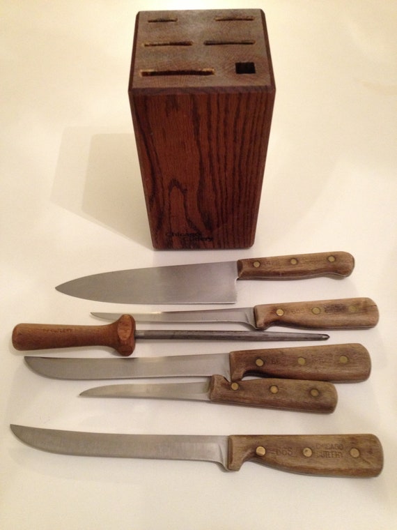 Vintage Chicago Cutlery kitchen knife set of 5 with block and