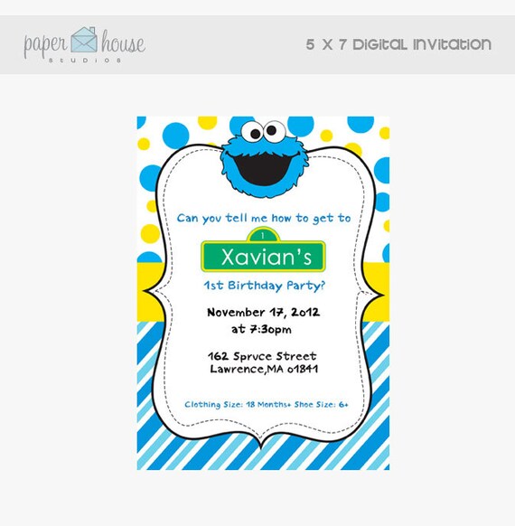 5 X 7 Cookie Monster Digital Invitation