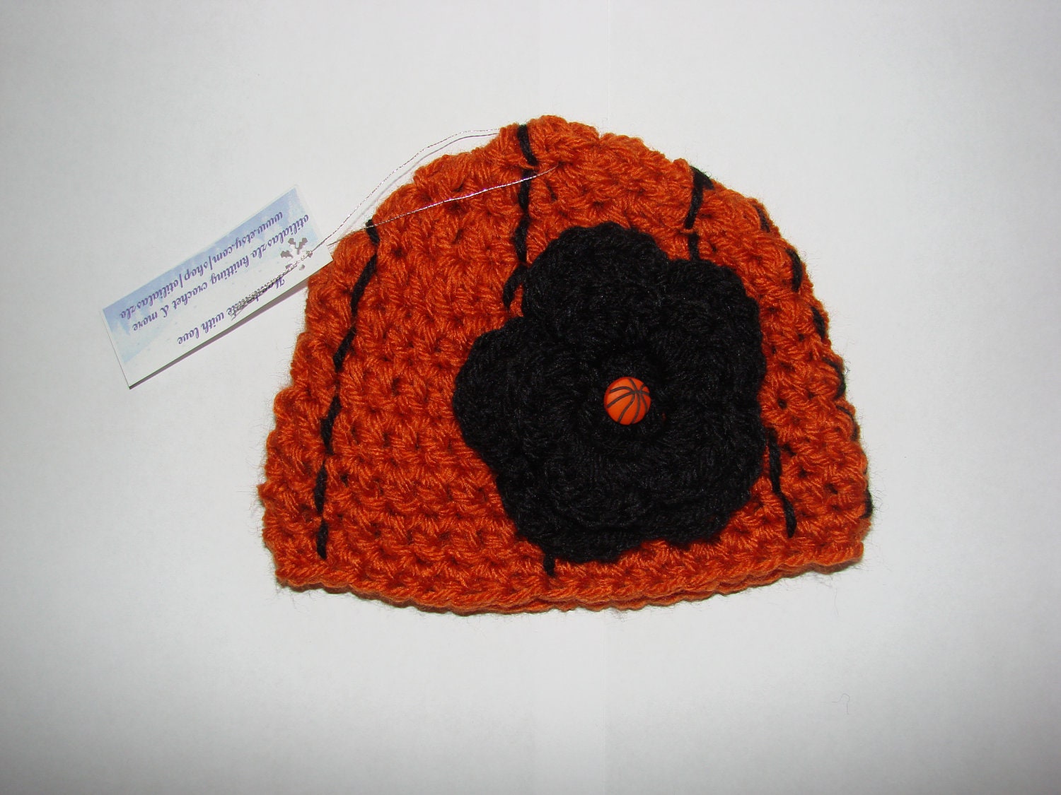 Crochet baby girl basketball beanie hat with flower orange