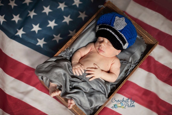 Crochet Police man baby hat, Newborn Photography prop