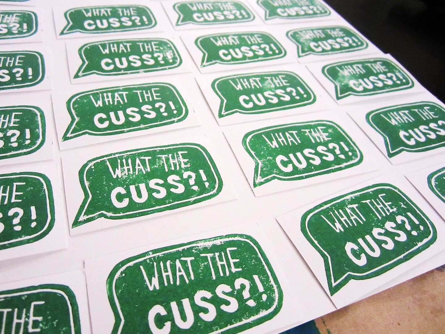 What The Cuss Card With Envelope Business Card Size Linocut