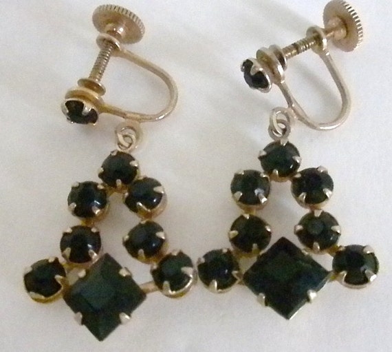 Items similar to Antique Earrings, Black, Screw Type Earrings, 1940 ...