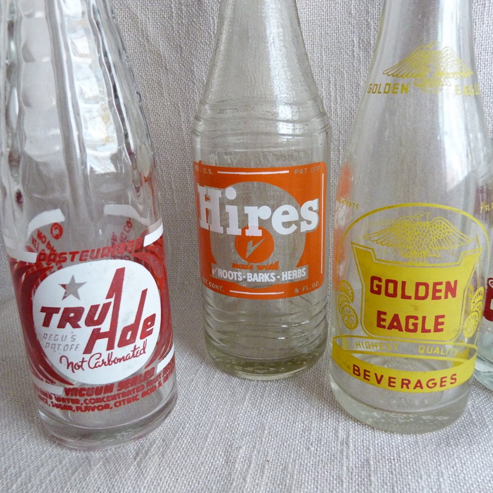 Vintage Soda Soft Drink Bottles Lot of 5 TruAde Hires