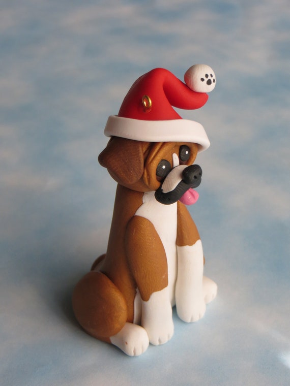 Polymer Clay Boxer Dog Christmas Ornament Figurine