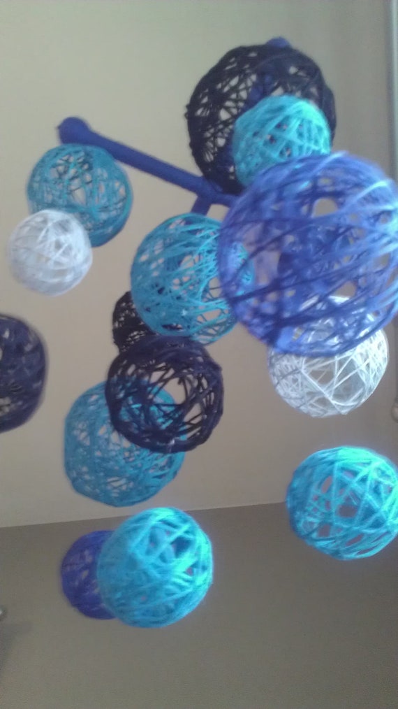 SALE 10 OFF Blue Yarn Ball Baby Mobile
