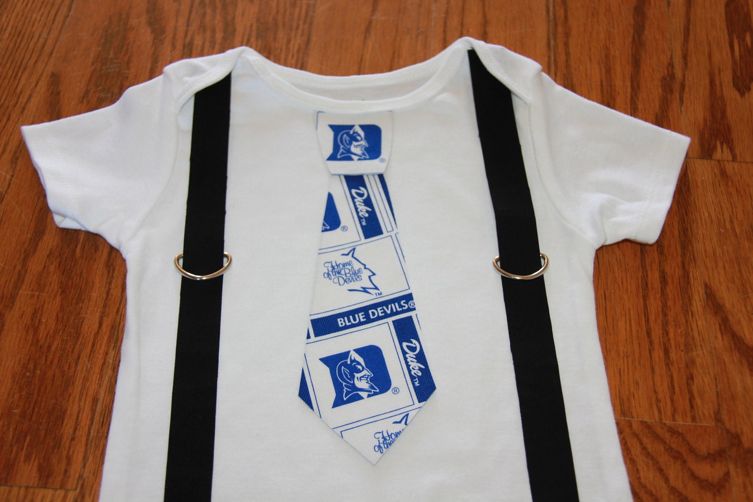 Duke Blue Devils boys Suspenders and Tie onesie or shirt add