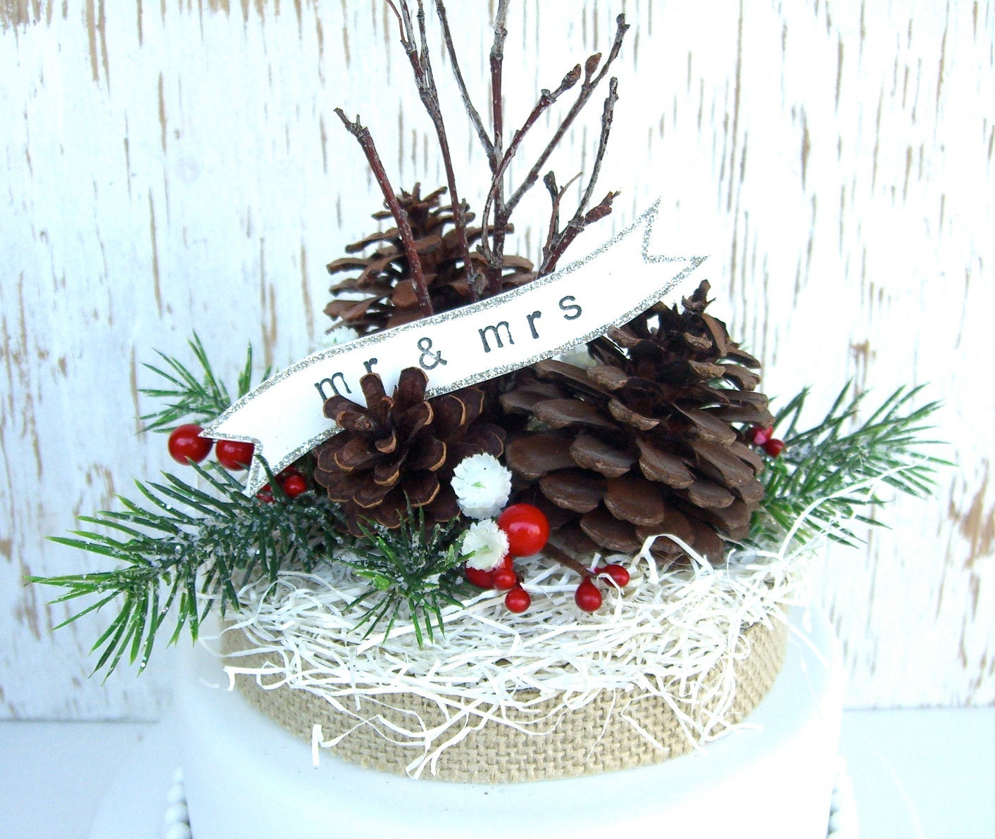 Pinecone Cake Topper Country Christmas Wedding Woodland