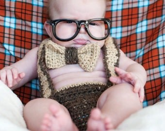 Instant Download Nerd Baby Suspenders and Bowtie Diaper Cover Crochet PATTERN
