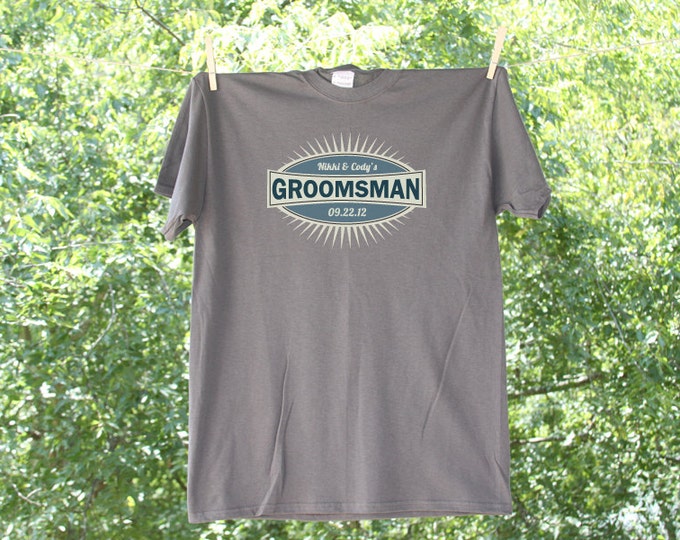 Groomsman Wedding Party Shirt with Date // Blue Emblem // 12-15M