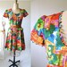 Vintage 60's dress floral mod print A line shift oversized pleated skirt sundress XS S extra small / small