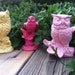 Cheerful Kitschy Vintage Owls / Upcycled Whimsical Birds / Pink and Yellow Owl Collection