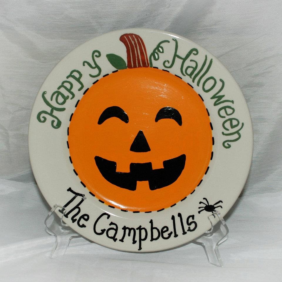 Hand Painted Halloween Ceramic JackOLantern Plate