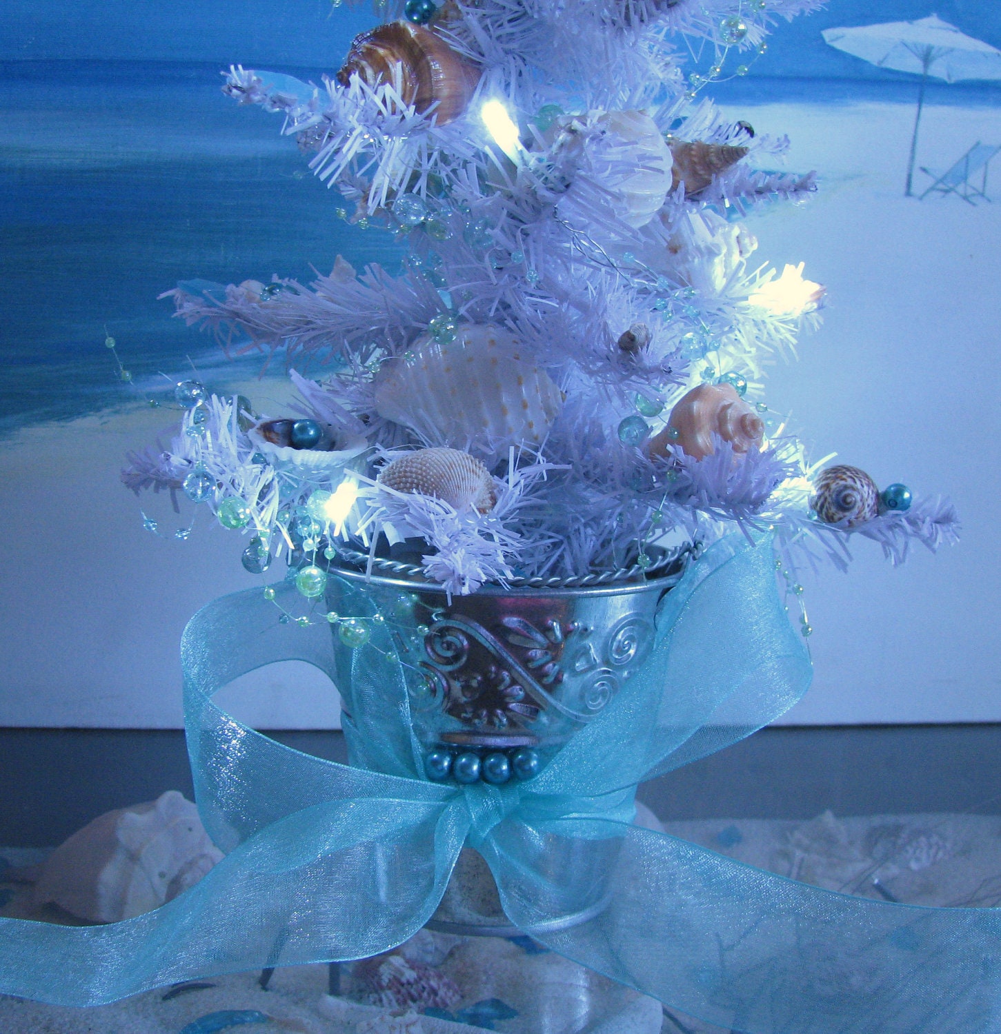 Seashell Christmas TreeLight up LED Battery LightsBlue