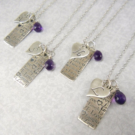 SALE 4 Bridesmaids Necklaces Inspirational Jewelry Heart Live