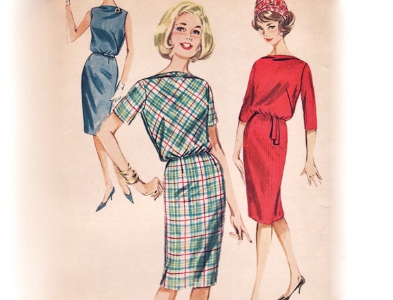 Vintage 1960s Sewing Pattern - Simple Blouson Sheath Dress with Bateau Neck & Bias Cut Bodice - Butterick 9929, Bust 32, Uncut