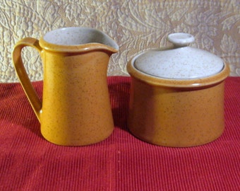 Premiere Dura Stone (Mikasa) Orange P9200 Sugar and Creamer Set - Made in Japan