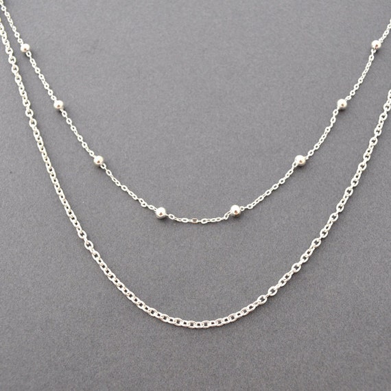 Silver double chain dainty necklace Multi Layer by JewelMango