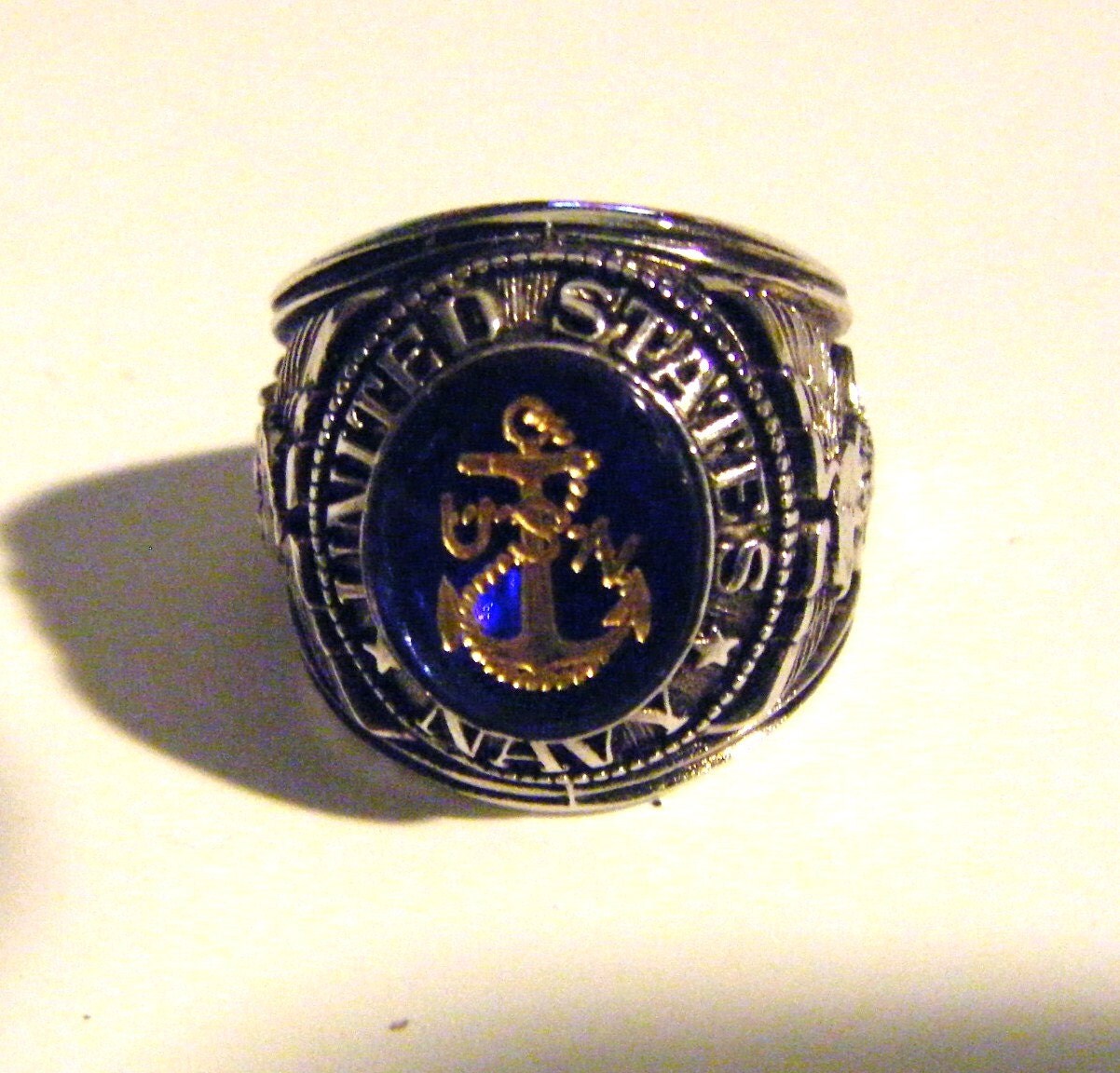 United States Navy Ring Blue Stone With Gold Anchor by parkledge