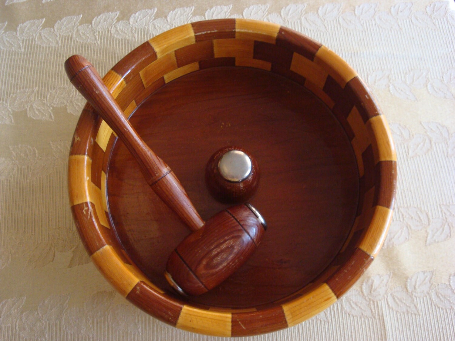 Wood Nut Bowl with Hammer