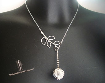 Dandelion Necklace, Branch Necklace, Lariat Necklace, Pendants, Charm Necklaces, Jewelry, Gift, SALE 10% OFF