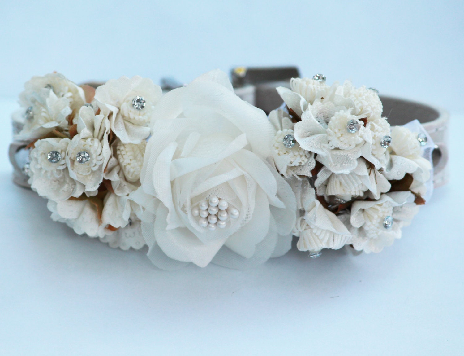 White Wedding Dog Collars with white flowers High Quality