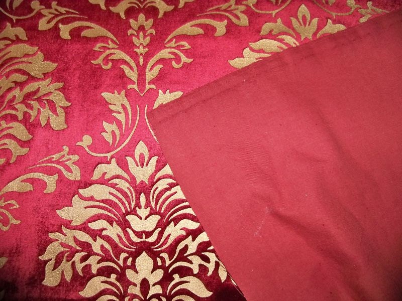Red Gold VELVET DAMASK FABRIC 1 Yard Remnant