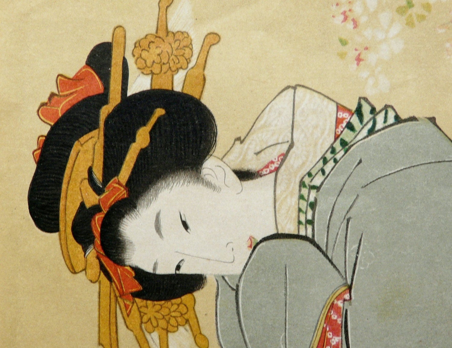 Circa 1890 antique japanese woodblock print: BIJINGA. 