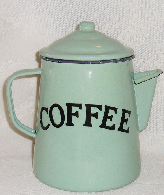 Vintage Enamel Avocado Green Coffee Pot Vintage Coffee Pot