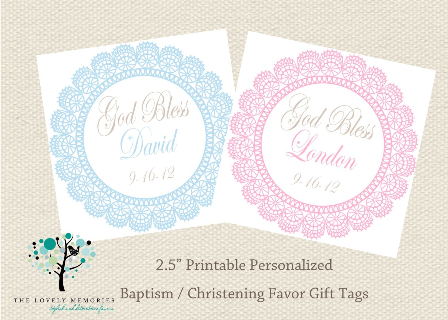 Items similar to Personalized Lace Baptism and Christening Favor Gift ...