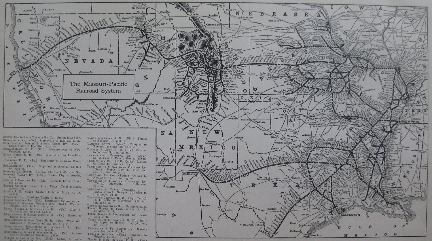 1923 MISSOURI PACIFIC RAILROAD Map Antique 1920s by plaindealing