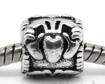 Claddagh Symbol Charm Bead For All European Style Charm Bracelets - Heart For Love, Hands For Friendship, and Crown For Loyalty