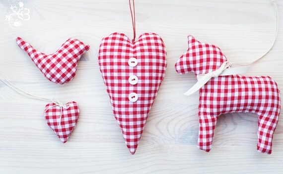 red gingham christmas ornaments set of 4 by botanikastudio red gingham christmas ornaments set of 4 by botanikastudio