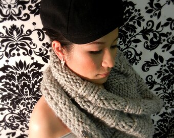 LIX PERLE Chunky Cowl Scarf: Hand Knit, Chunky Soft, Oat, Wine, Mustard Yellow, Brown, Navy, Dark Green, Hood Tub