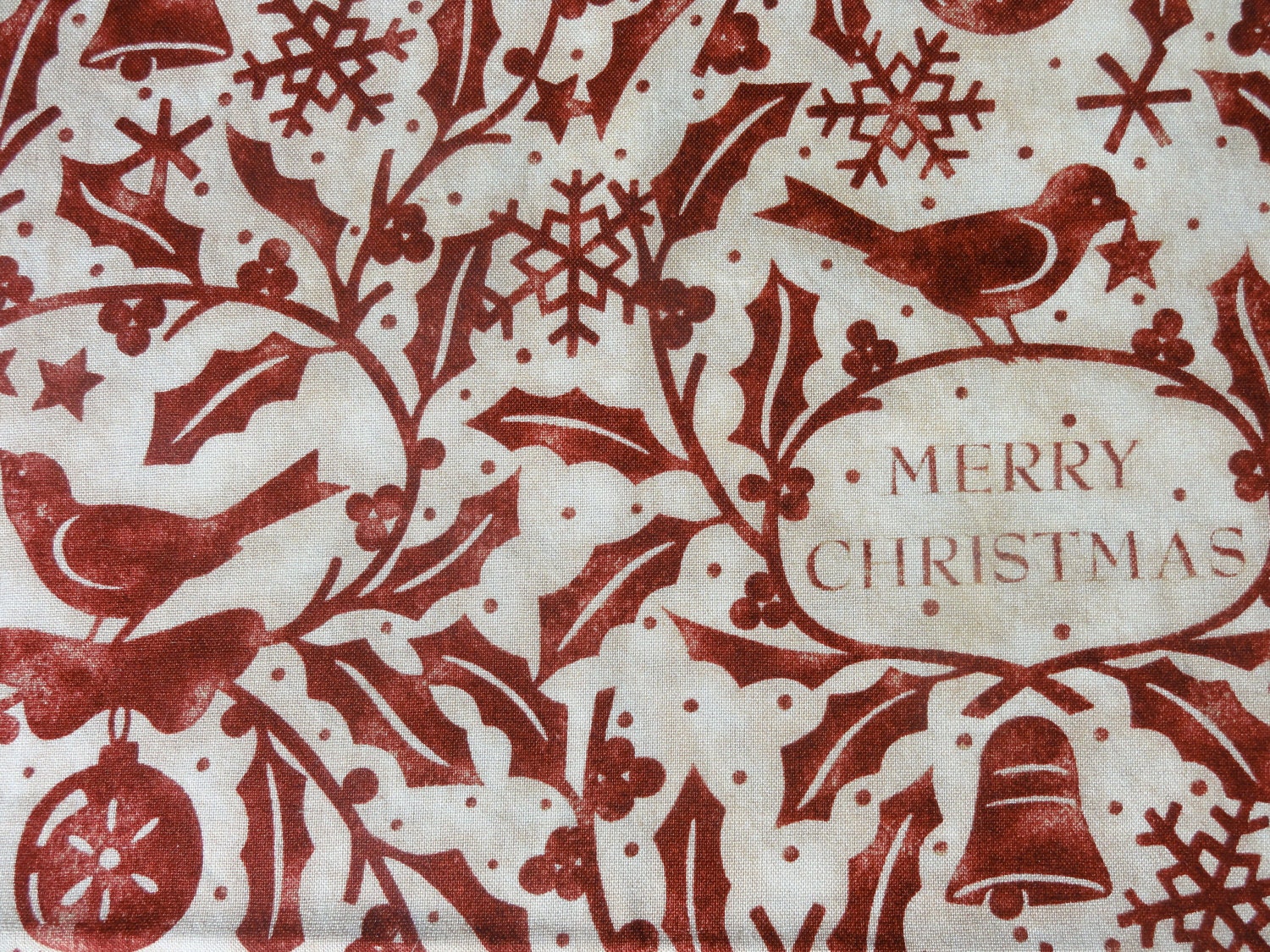 Red Christmas print fabric on Cream background