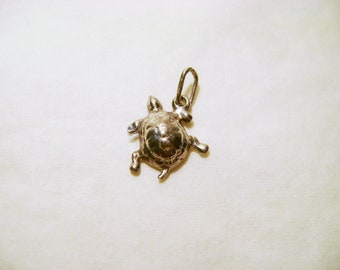 Vintage Brass Turtle Charm - 1990s Silver Tone