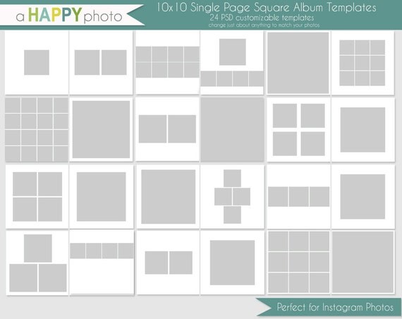 Items similar to 10x10 Instagram Square Album template, 24 SINGLE page ...