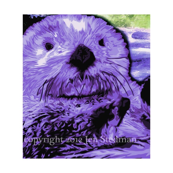 Modern Abstract dark plum purple Sea Otter artwork print