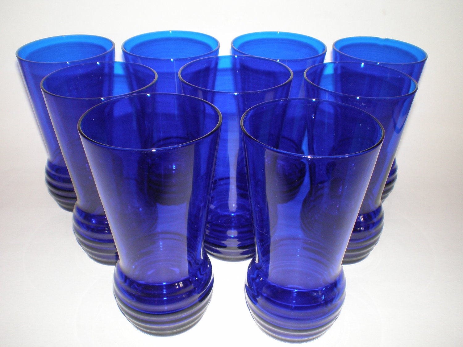 9 Cobalt Blue Tumblers Vintage Glasses