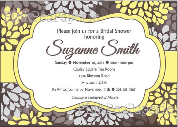 Custom Printable YELLOW and GRAY BLOSSOM Bridal Shower Invitation Il_570xn
