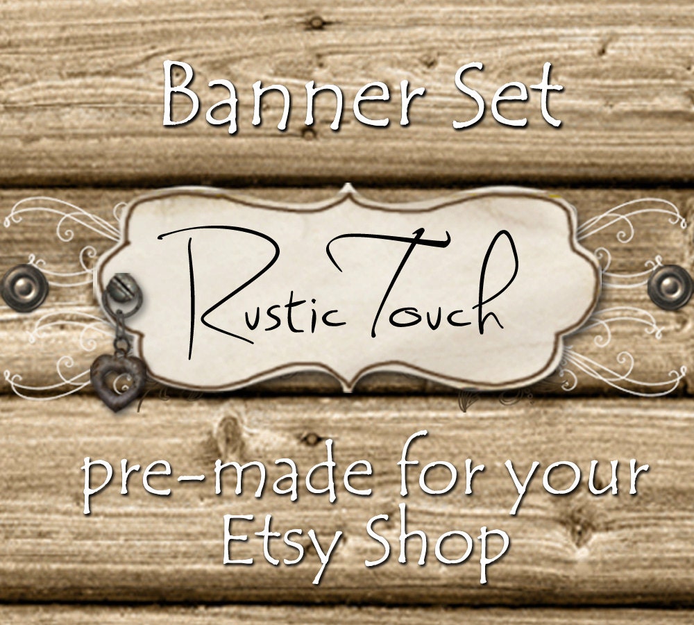 Etsy Shop Banner Rustic Wood Banner set Rustic by BrandSense