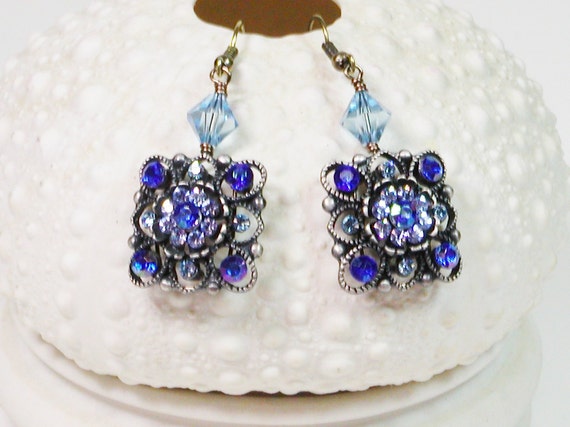 Medallion Rhinestone Earrings Victorian Style Dangle