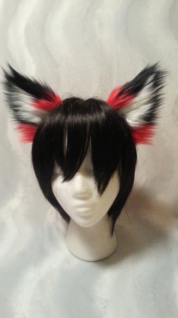 Fluffy red add black cat ears - headband