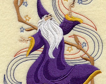 Quilt Block,square,12"x12" premade,embroidered wizard fantacy,white 